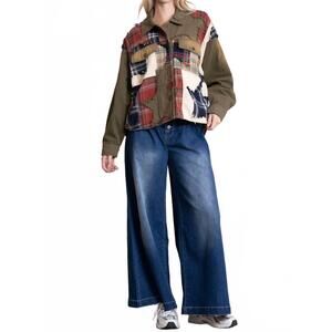 NEW BLUE VELVET plaid patched jacket in olive